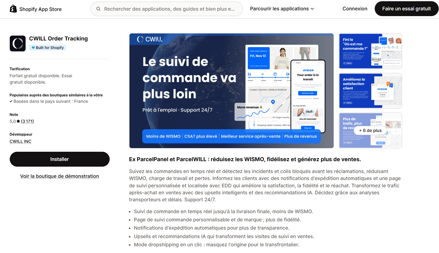 Application Parcel Panel pour le suivi des commandes et colis sur Shopify