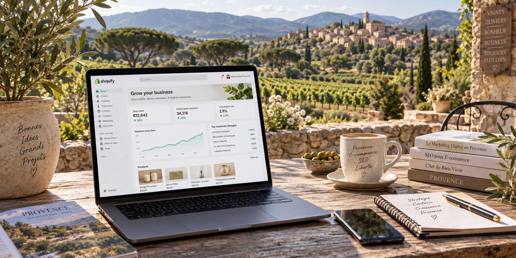 Vignobles et village provençal en Provence Verte, Var