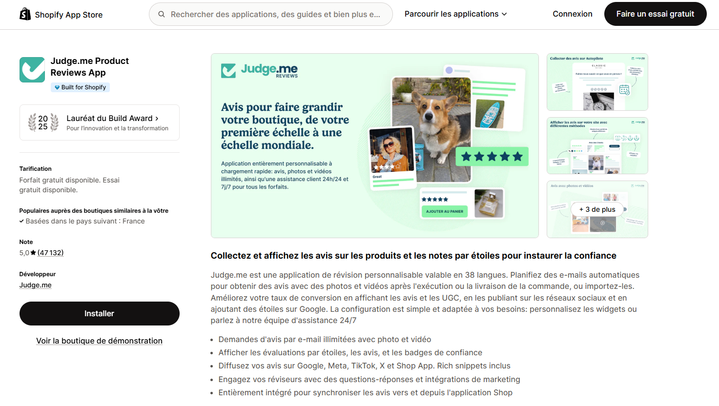 Application Judge.me pour afficher et collecter des avis clients sur Shopify